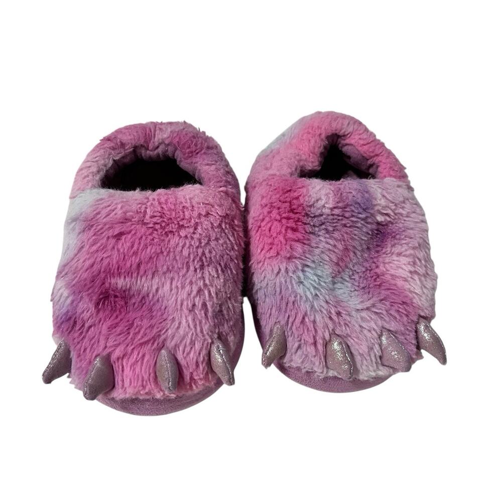Pink & Purple Fuzzy Plush Claw Monster Slippers House Shoes Dinosaur 9M